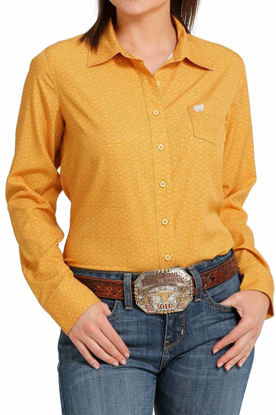 NEW CINCH arenaflex long sleeve shirt in gold